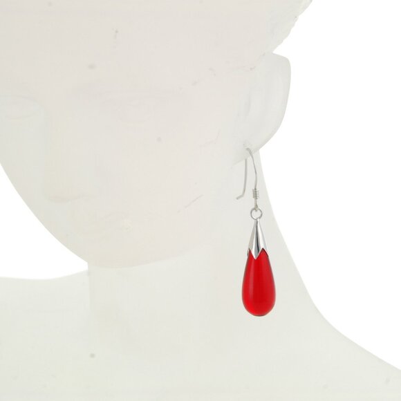 925 Sterling Silver Natural Red Agate Drop Earrings - Picture 1 of 3